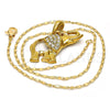 Oro Laminado Pendant Necklace, Gold Filled Style Elephant Design, with White Crystal, Polished, Golden Finish, 04.118.0117.18 (02 MM Thickness, 18 Inches Length)