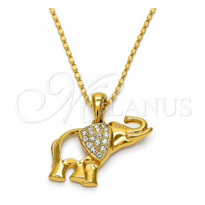 Oro Laminado Pendant Necklace, Gold Filled Style Elephant Design, with White Crystal, Polished, Golden Finish, 04.118.0117.18 (02 MM Thickness, 18 Inches Length)
