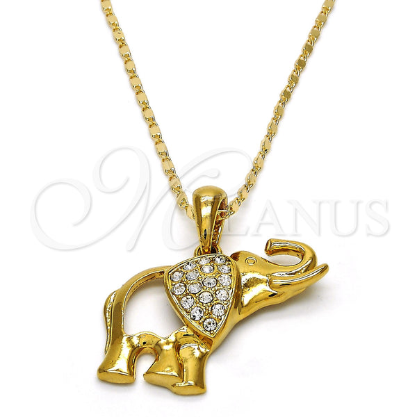 Oro Laminado Pendant Necklace, Gold Filled Style Elephant Design, with White Crystal, Polished, Golden Finish, 04.118.0117.18 (02 MM Thickness, 18 Inches Length)