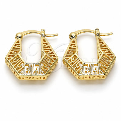 Oro Laminado Small Hoop, Gold Filled Style Greek Key Design, Polished, Golden Finish, 02.170.0164.20