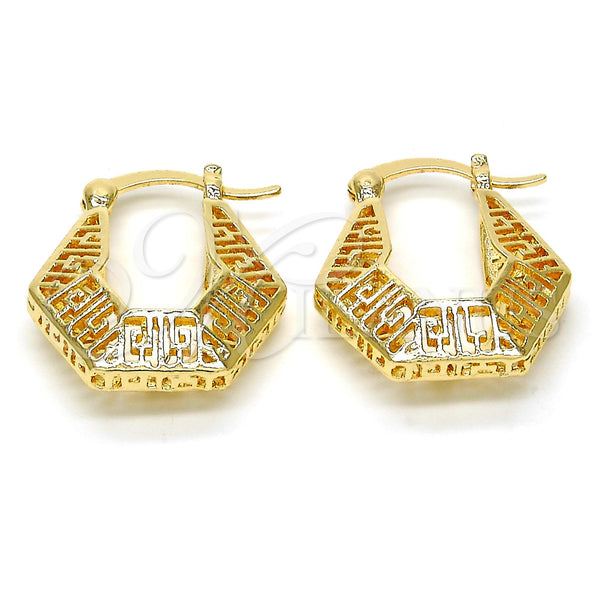 Gold Filled Hoop Earrings — Small Hoop Greek Key Design Polished 02. — main product view — SKU 114416 | Oro Laminado aretes de aro — Small Hoop Greek Key diseño pulido 02. — SKU 114416