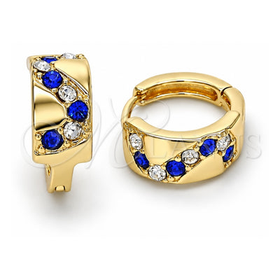Oro Laminado Huggie Hoop, Gold Filled Style with Sapphire Blue and White Crystal, Polished, Golden Finish, 02.165.0129.5