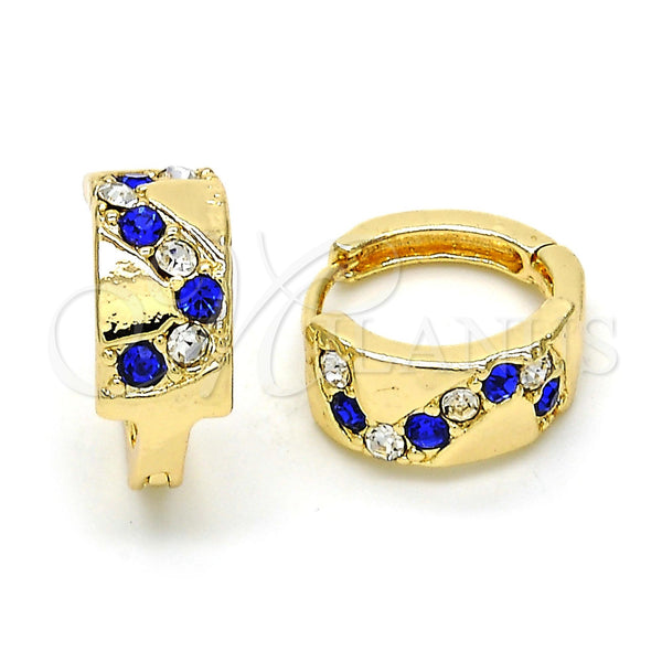 Gold Filled Hoop Earrings — Huggie Hoop with Sapphire Blue and White Crystal — main product view — SKU 114418 | Oro Laminado aretes de aro — Huggie Hoop with Sapphire Blue and cristal blanco — SKU 114418