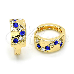 Gold Filled Hoop Earrings — Huggie Hoop with Sapphire Blue and White Crystal — main product view — SKU 114418 | Oro Laminado aretes de aro — Huggie Hoop with Sapphire Blue and cristal blanco — SKU 114418