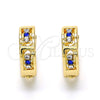 Oro Laminado Huggie Hoop, Gold Filled Style with Sapphire Blue and White Crystal, Polished, Golden Finish, 02.165.0142.5