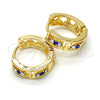 Oro Laminado Huggie Hoop, Gold Filled Style with Sapphire Blue and White Crystal, Polished, Golden Finish, 02.165.0142.5