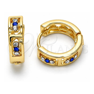 Oro Laminado Huggie Hoop, Gold Filled Style with Sapphire Blue and White Crystal, Polished, Golden Finish, 02.165.0142.5