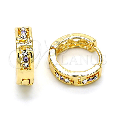 Oro Laminado Huggie Hoop, Gold Filled Style with Amethyst and White Crystal, Polished, Golden Finish, 02.165.0142.6