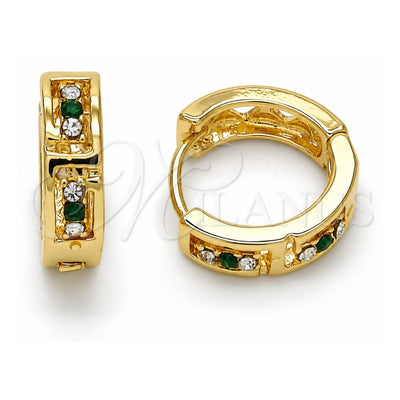 Oro Laminado Huggie Hoop, Gold Filled Style with Green and White Crystal, Polished, Golden Finish, 02.165.0142.7