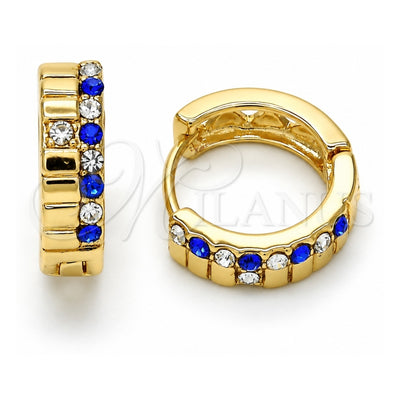 Oro Laminado Huggie Hoop, Gold Filled Style with Sapphire Blue and White Crystal, Polished, Golden Finish, 02.165.0143.5