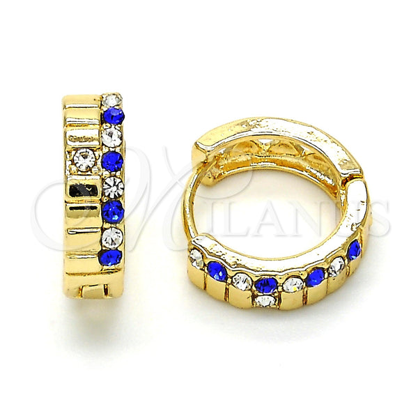 Gold Filled Hoop Earrings — Huggie Hoop with Sapphire Blue and White Crystal — main product view — SKU 114430 | Oro Laminado aretes de aro — Huggie Hoop with Sapphire Blue and cristal blanco — SKU 114430