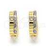 Oro Laminado Huggie Hoop, Gold Filled Style with Amethyst and White Crystal, Polished, Golden Finish, 02.165.0143.6