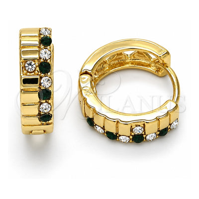 Oro Laminado Huggie Hoop, Gold Filled Style with Green and White Crystal, Polished, Golden Finish, 02.165.0143.7