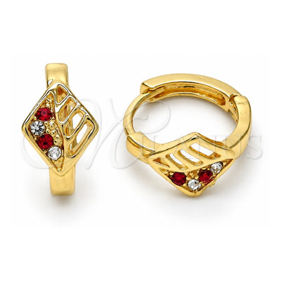 Oro Laminado Huggie Hoop, Gold Filled Style with Garnet and White Crystal, Polished, Golden Finish, 02.165.0145.2