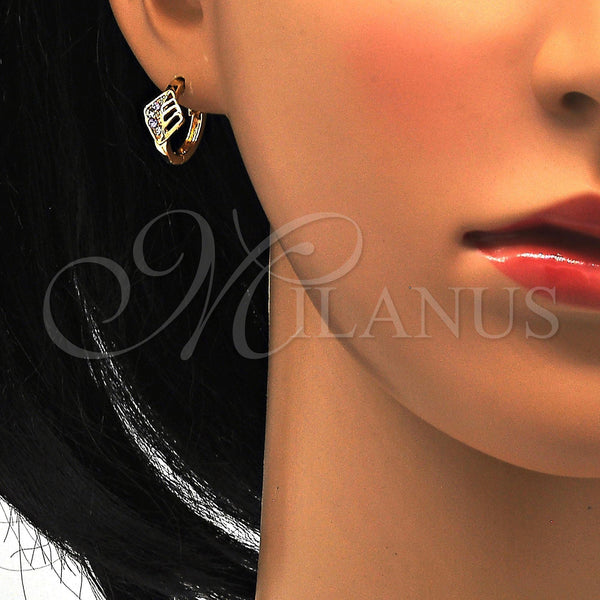 Gold Filled Hoop Earrings — Huggie Hoop with Amethyst and White Crystal Polished — alternate product view — SKU 114435 | Oro Laminado aretes de aro — Huggie Hoop with Amethyst and cristal blanco pulido — SKU 114435