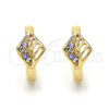 Oro Laminado Huggie Hoop, Gold Filled Style with Amethyst and White Crystal, Polished, Golden Finish, 02.165.0145.4