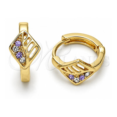 Oro Laminado Huggie Hoop, Gold Filled Style with Amethyst and White Crystal, Polished, Golden Finish, 02.165.0145.4