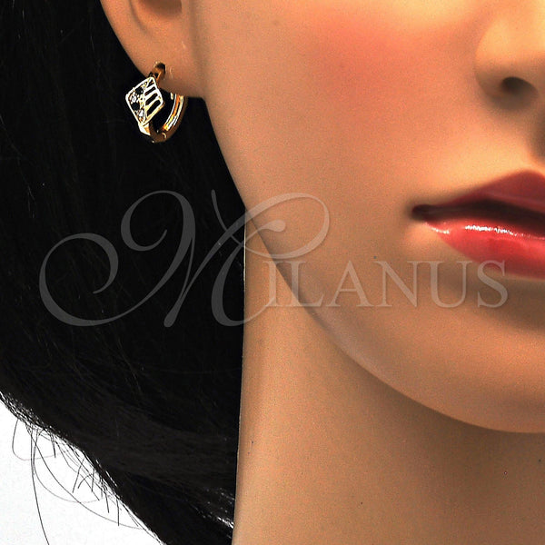 Gold Filled Hoop Earrings — Huggie Hoop with Green and White Crystal Polished — alternate product view — SKU 114436 | Oro Laminado aretes de aro — Huggie Hoop with Green and cristal blanco pulido — SKU 114436
