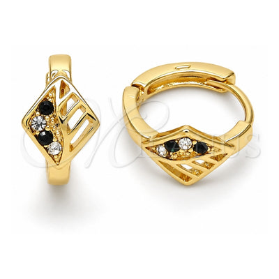 Oro Laminado Huggie Hoop, Gold Filled Style with Green and White Crystal, Polished, Golden Finish, 02.165.0145.5
