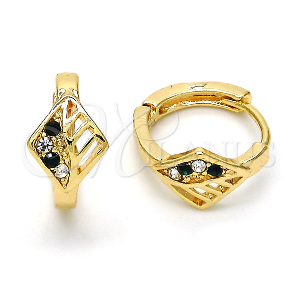 Gold Filled Hoop Earrings — Huggie Hoop with Green and White Crystal Polished — main product view — SKU 114436 | Oro Laminado aretes de aro — Huggie Hoop with Green and cristal blanco pulido — SKU 114436