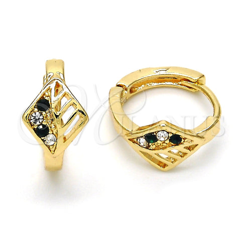 Oro Laminado Huggie Hoop, Gold Filled Style with Green and White Crystal, Polished, Golden Finish, 02.165.0145.5