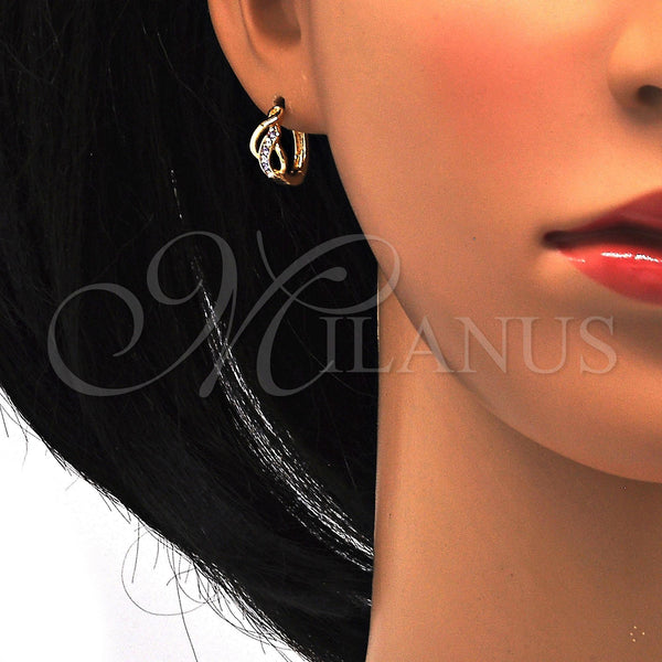 Gold Filled Hoop Earrings — Huggie Hoop with Amethyst and White Crystal Polished — alternate product view — SKU 114439 | Oro Laminado aretes de aro — Huggie Hoop with Amethyst and cristal blanco pulido — SKU 114439