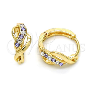 Gold Filled Hoop Earrings — Huggie Hoop with Amethyst and White Crystal Polished — main product view — SKU 114439 | Oro Laminado aretes de aro — Huggie Hoop with Amethyst and cristal blanco pulido — SKU 114439