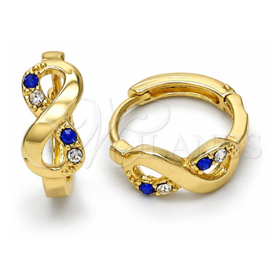 Oro Laminado Huggie Hoop, Gold Filled Style Infinite Design, with Sapphire Blue and White Crystal, Polished, Golden Finish, 02.165.0148.3
