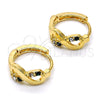 Oro Laminado Huggie Hoop, Gold Filled Style Infinite Design, with Green and White Crystal, Polished, Golden Finish, 02.165.0148.5
