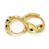 Oro Laminado Huggie Hoop, Gold Filled Style Infinite Design, with Green and White Crystal, Polished, Golden Finish, 02.165.0148.5