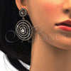 Oro Laminado Long Earring, Gold Filled Style with Black Crystal, Black Enamel Finish, Golden Finish, 02.268.0036