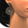 Oro Laminado Long Earring, Gold Filled Style with Black Crystal, Black Enamel Finish, Golden Finish, 02.268.0036