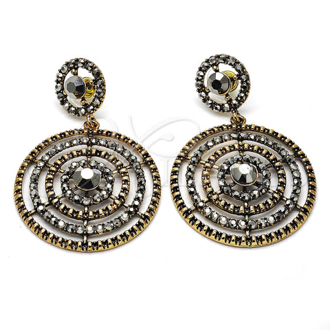 Oro Laminado Long Earring, Gold Filled Style with Black Crystal, Black Enamel Finish, Golden Finish, 02.268.0036