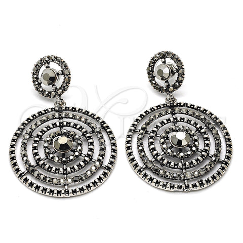 Rhodium Plated Long Earring, with Black Crystal, Black Enamel Finish, Rhodium Finish, 02.268.0036.1