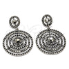 Rhodium Plated Long Earring, with Black Crystal, Black Enamel Finish, Rhodium Finish, 02.268.0036.1