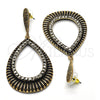 Oro Laminado Long Earring, Gold Filled Style Teardrop Design, with Black Crystal, Black Enamel Finish, Golden Finish, 02.268.0038