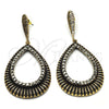 Oro Laminado Long Earring, Gold Filled Style Teardrop Design, with Black Crystal, Black Enamel Finish, Golden Finish, 02.268.0038