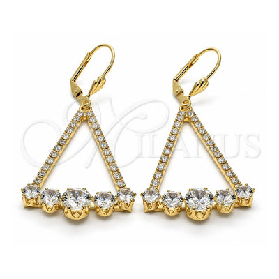 Oro Laminado Dangle Earring, Gold Filled Style with White Cubic Zirconia and White Crystal, Polished, Golden Finish, 02.268.0041