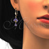 Oro Laminado Necklace and Earring, Gold Filled Style Teardrop and Leaf Design, with White and Amethyst Cubic Zirconia, Polished, Golden Finish, 06.236.0002