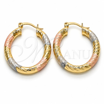 Oro Laminado Small Hoop, Gold Filled Style Hollow Design, Diamond Cutting Finish, Tricolor, 02.170.0068.1.25