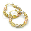 Oro Laminado Medium Hoop, Gold Filled Style Twist Design, Polished, Tricolor, 02.170.0167.30