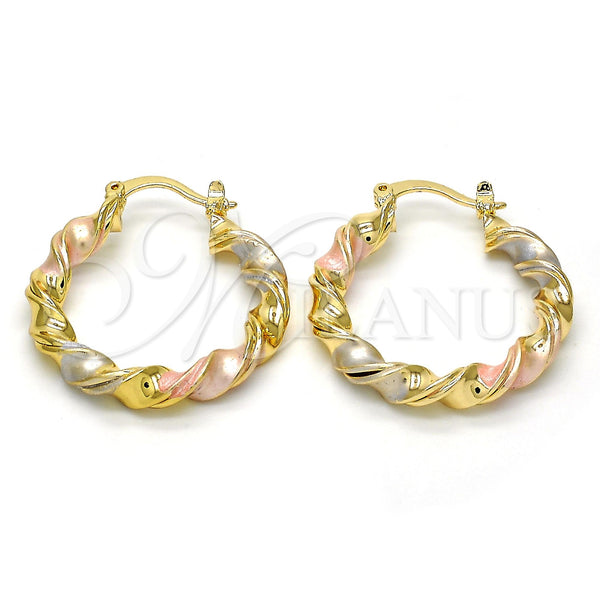 Gold Filled Hoop Earrings — Medium Hoop Twist Design Polished Tricolor 02. — main product view — SKU 114535 | Oro Laminado aretes de aro — Medium Hoop Twist diseño pulido Tricolor 02. — SKU 114535