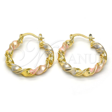 Oro Laminado Medium Hoop, Gold Filled Style Twist Design, Polished, Tricolor, 02.170.0167.30