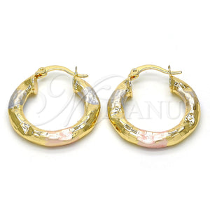 Gold Filled Hoop Earrings — Small Hoop Hollow Design Diamond Cutting Tricolor 02. — main product view — SKU 114536 | Oro Laminado aretes de aro — Small Hoop Hollow diseño Diamond Cutting Tricolor 02. — SKU 114536
