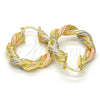 Oro Laminado Medium Hoop, Gold Filled Style Twist and Hollow Design, Polished, Tricolor, 02.170.0154.30