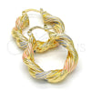 Oro Laminado Medium Hoop, Gold Filled Style Twist and Hollow Design, Polished, Tricolor, 02.170.0154.30