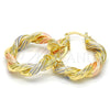 Oro Laminado Medium Hoop, Gold Filled Style Twist and Hollow Design, Polished, Tricolor, 02.170.0154.30