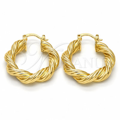 Oro Laminado Medium Hoop, Gold Filled Style Twist and Hollow Design, Polished, Tricolor, 02.170.0154.30