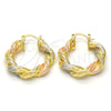Oro Laminado Medium Hoop, Gold Filled Style Twist and Hollow Design, Polished, Tricolor, 02.170.0154.30