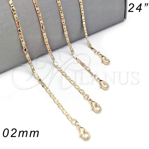 Oro Laminado Basic Necklace, Gold Filled Style Polished, Golden Finish, 04.213.0050.24 (02 MM Thickness, 24 Inches Length)